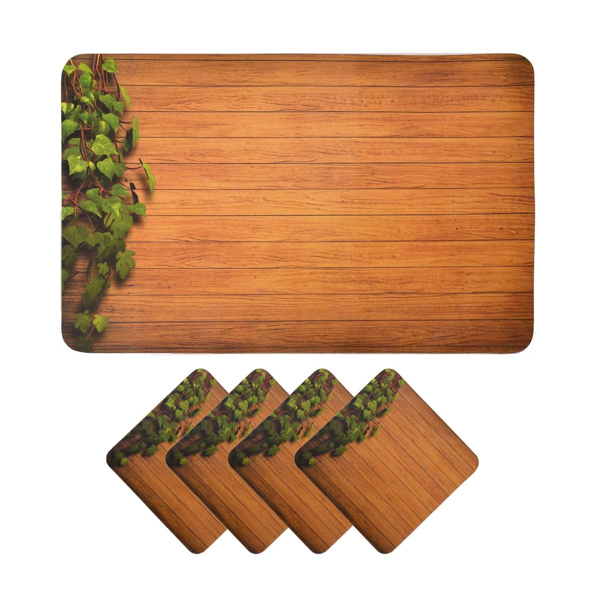 4-Piece Yellow Weaves PVC Dining Table Placemats - Wooden Style Brown for Kitchen, Dining Room & Home Decor