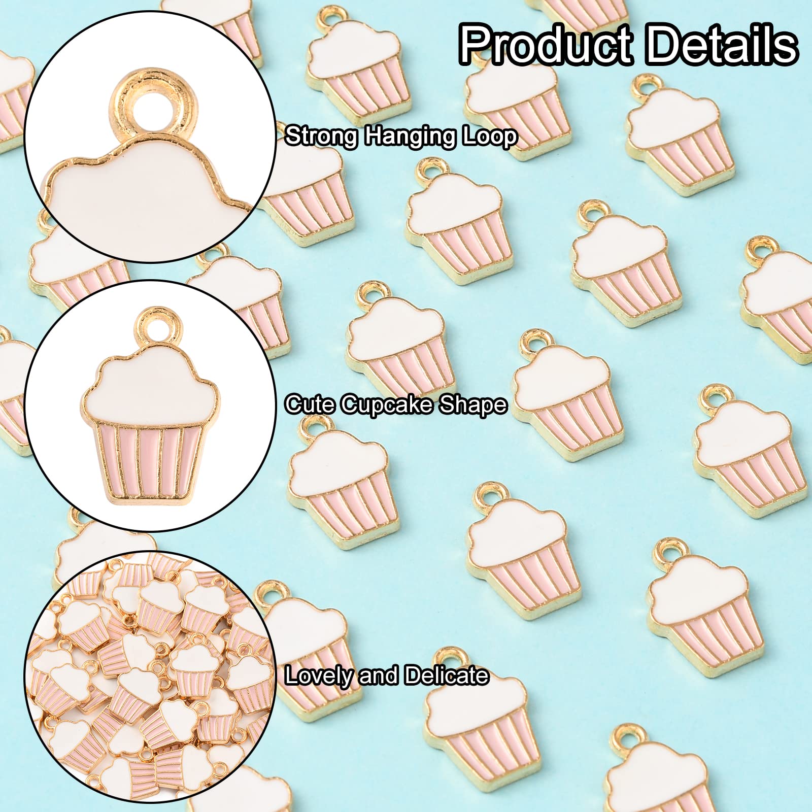 100pcs Alloy Enamel Pink Cupcake Charms for Jewelry Making - Cute Dainty Food Accessories | DIY Craft Supplies for Bracelets, Necklaces & Keychains | DanLingJewelry