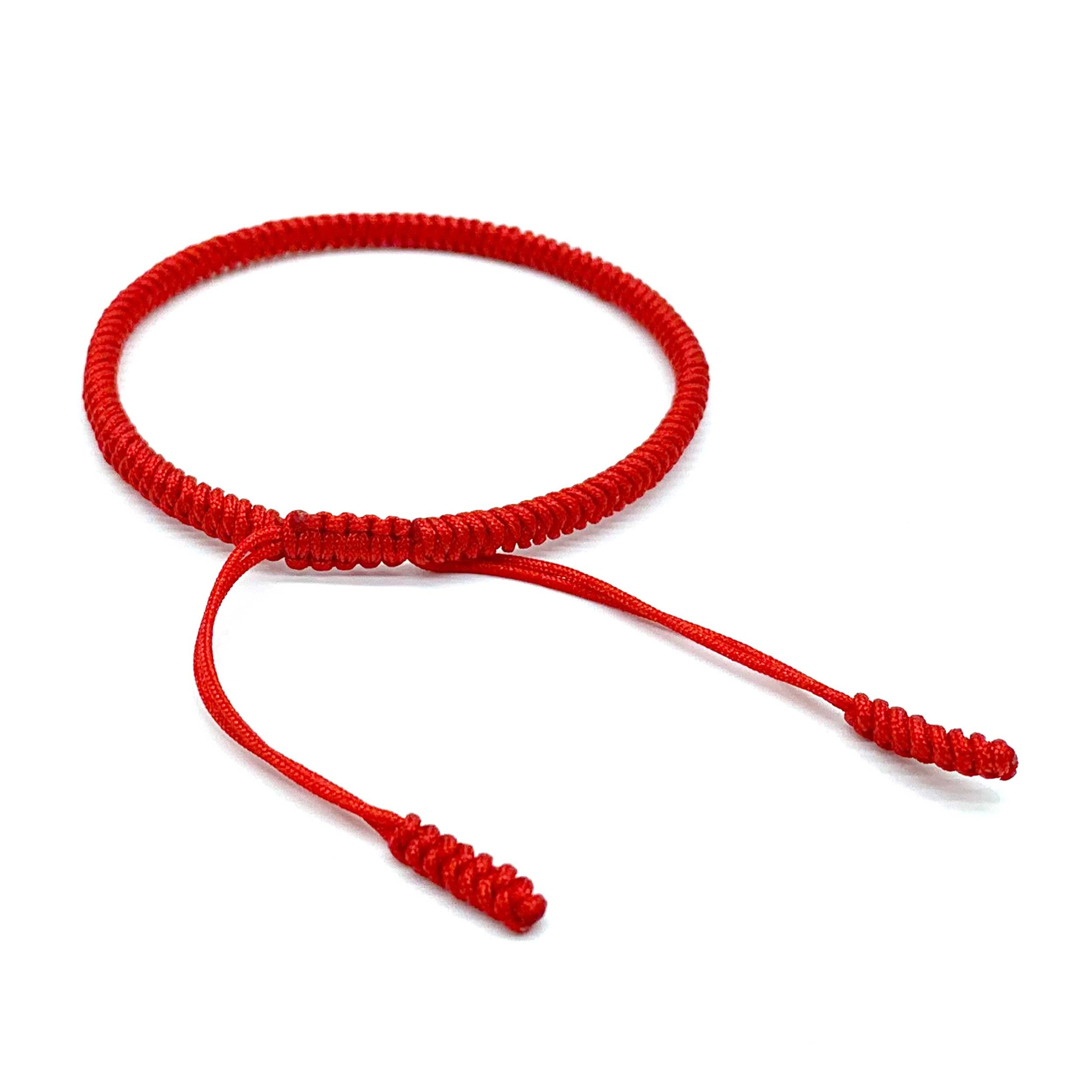 LAMIBEE Red Lucky Bracelet for Protection - Hand Braided Rope Thread Surfer Bracelet for Men & Women - Adjustable Wrist Wrap String Rope Bracelet - Perfect for Surfing, Yoga, Travel & Good Luck Charm (Red)