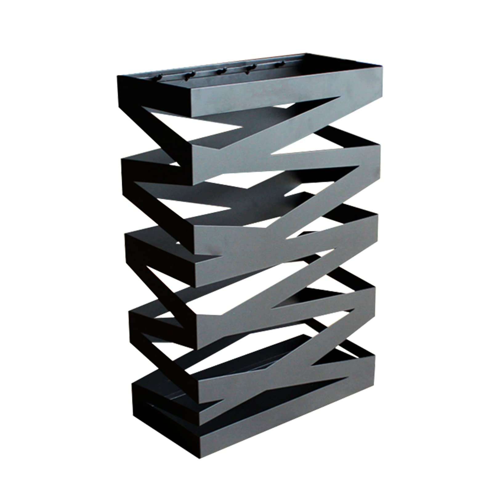 Premium Metal Square Umbrella Stand with Hooks - Heavy Duty Indoor Office Umbrella Holder & Walking Stick Organizer - Portable Storage Solution for Home, Office, Restaurant (Black, Medium Size) - Perfect for Entryway, Lobby & Patio Organization