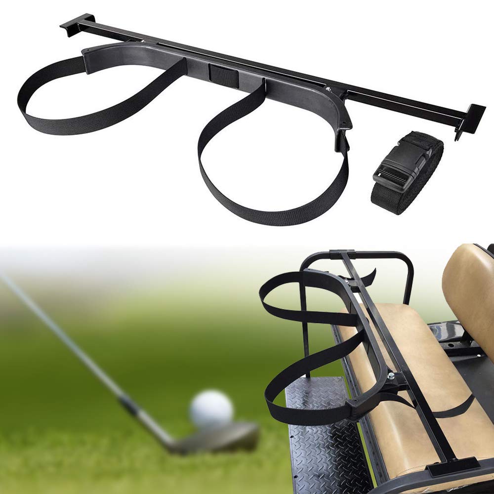 Universal Golf Bag Holder Bracket - Rear Seat Mount for Golf Cart - Durable Black Golf Bag Attachment - Perfect for Golf Course, Driving Range & Travel