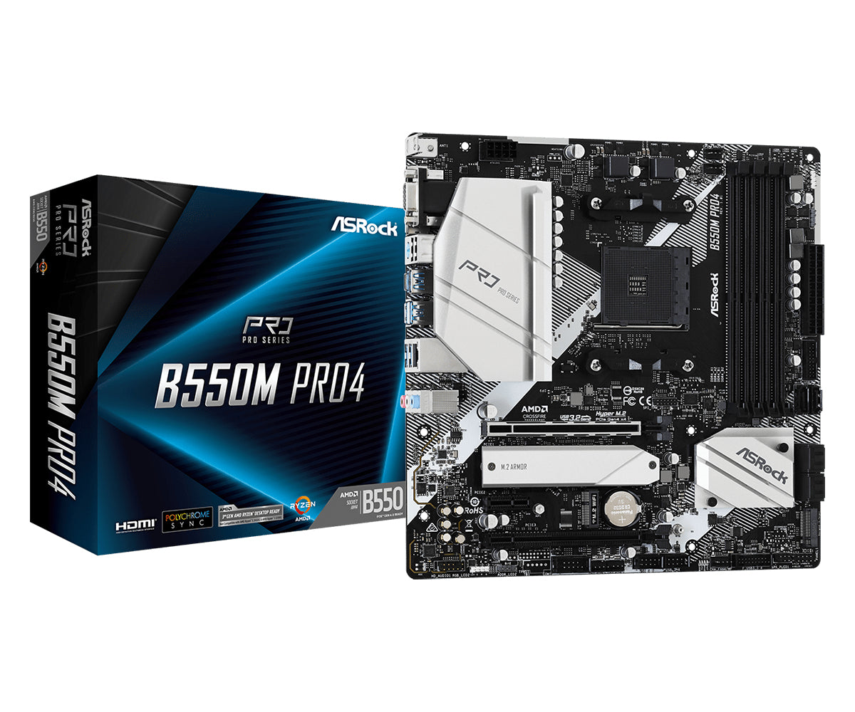 ASRock B550M Pro4 AMD B550 Socket AM4 Micro ATX Motherboard - Perfect for Gaming PC Builds, Home Office & Content Creation Workstations