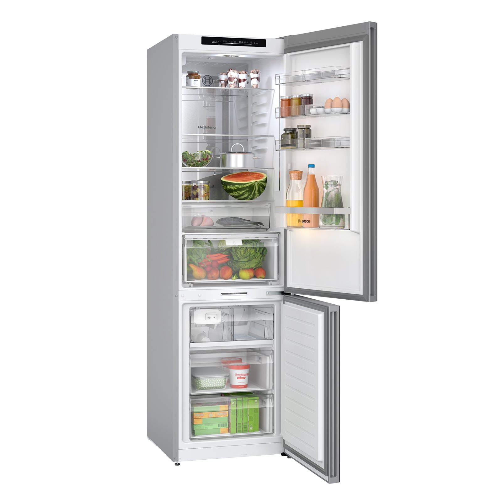 Bosch 24 Inch White Glass Smart Counter Depth Bottom Freezer Refrigerator with Home Connect - 12.8 Cu. Ft (B24CB80ESW) - Perfect for Modern Kitchens & Open Floor Plans