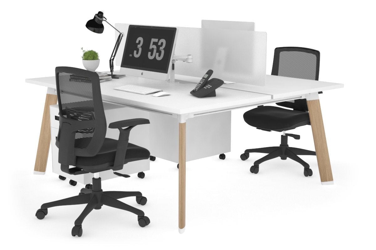 2 Person Workstation with Wood Imprint Frame - 1400L x 800W Switch Desk with Cable Management Scallop | Perfect for Office, Home Office & Coworking Spaces