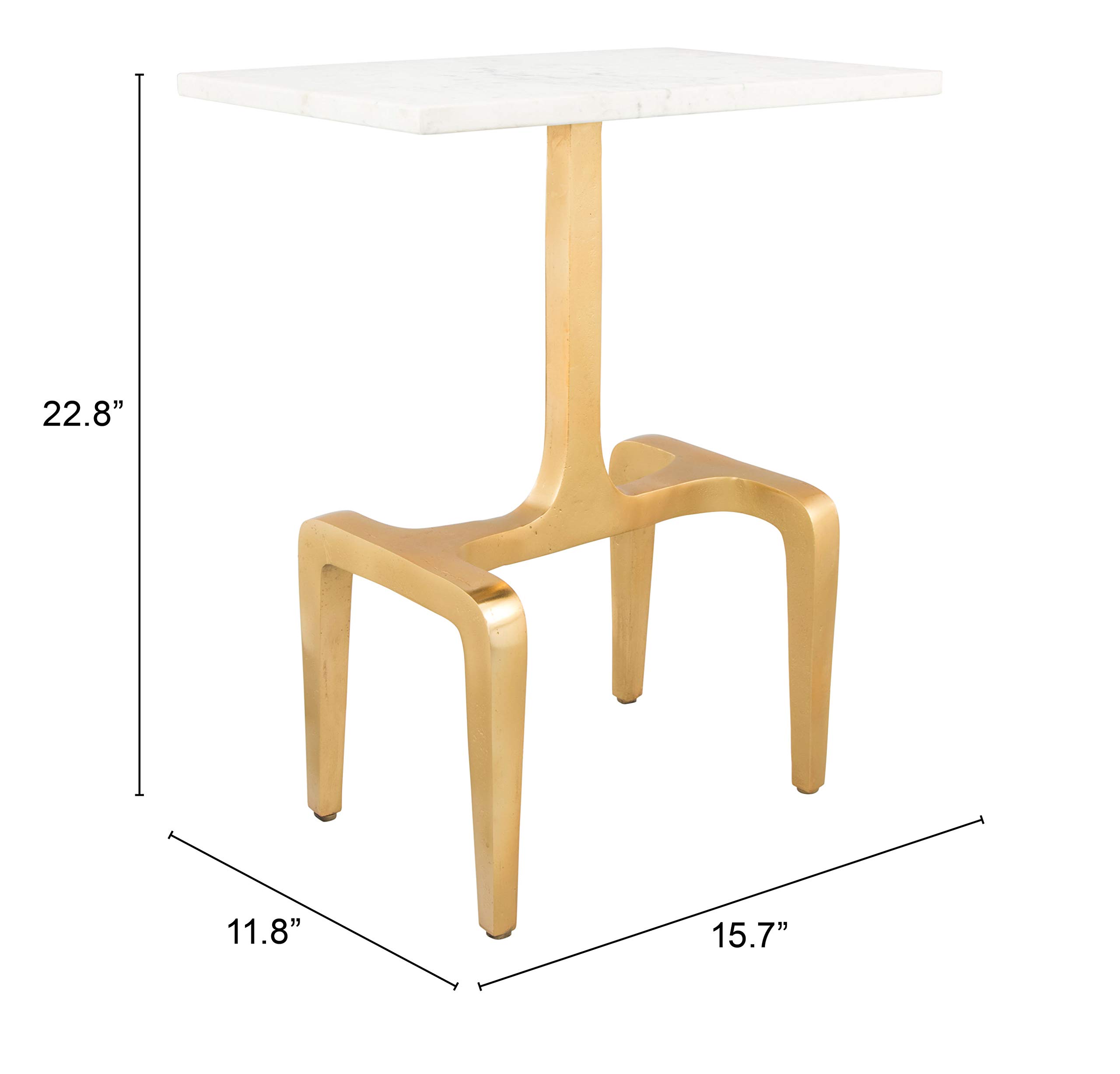 Zuo Clement Marble Side Table - White & Gold Accent End Table for Living Room, Bedroom & Office Decor | Modern Luxury Nightstand with Marble Top & Gold Metal Base