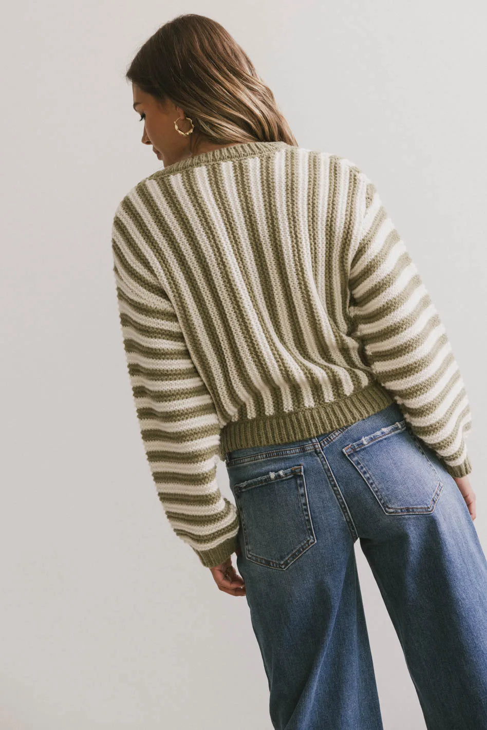 Baila Striped Sweater in Moss Green | Women's Casual Knit Pullover | Cozy Fall & Winter Fashion | Perfect for Office, Dates & Weekend Outings