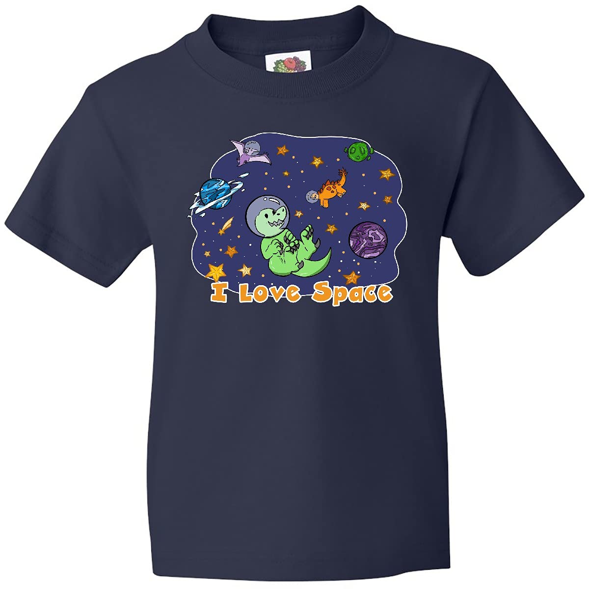 Inktastic I Love Space Cute Dinosaur and Planets Graphic Youth T-Shirt | Fun Astronomy Themed Kids Tee for School, Play & Space Enthusiasts