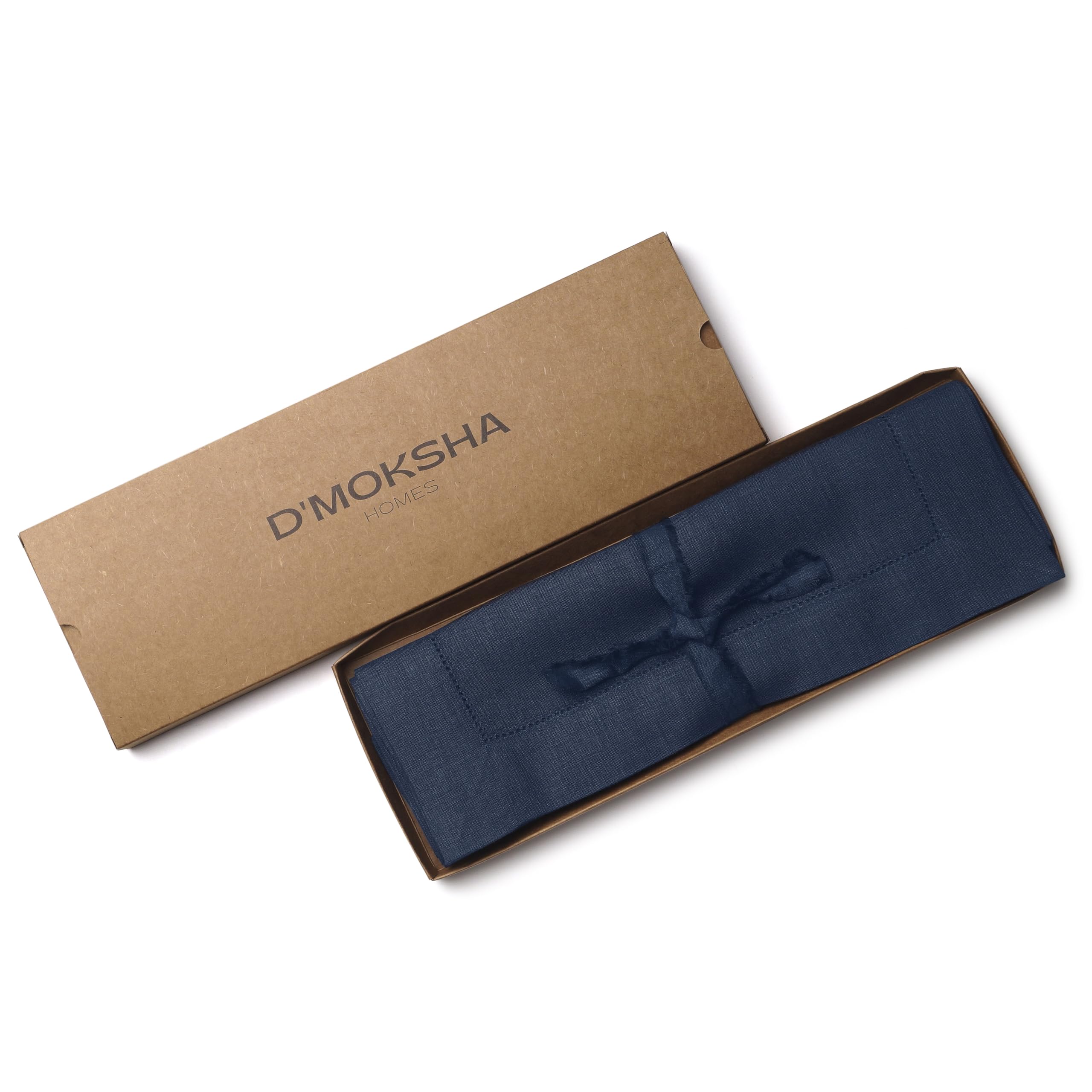 D'Moksha Homes 100% Pure Linen Placemats Set of 4 - Navy Blue 14x19 Inch Classic Hemstitch Washable Table Mats for Dining, Kitchen, Spring & Summer Decor