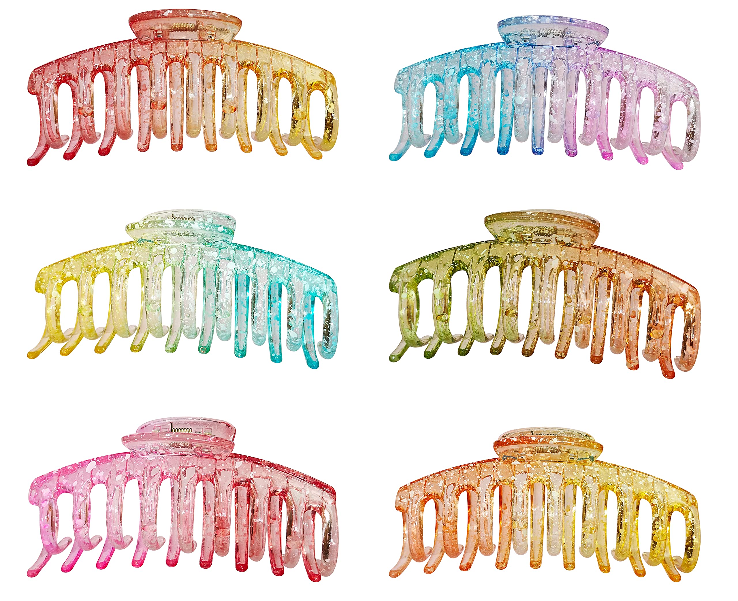 Korean Style Large Hair Claw Clip - RedChimes Thick Hair Clutcher for Women & Girls (6 Pack, Transparent Jumbo Clips) - Perfect for Updos, Ponytails & Everyday Hairstyles