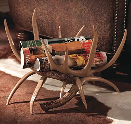 BLACK FOREST DECOR Antler Magazine Rack - Rustic Wooden Holder for Books, Newspapers & Home Organization - Perfect for Cabin, Lodge & Farmhouse Decor