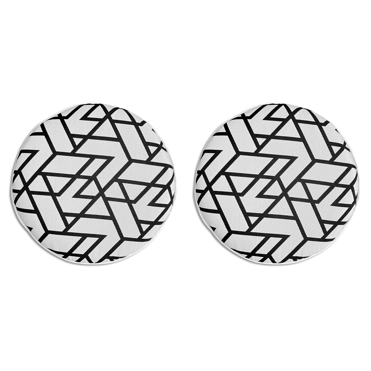 Bistro Chair Cushions Set of 2 - 16x16 Inch Black Outdoor Seat Cushions with Geometric Triangle Pattern - Waterproof Round Patio Chair Pads for Dining Chairs, Garden Furniture & Deck Decor