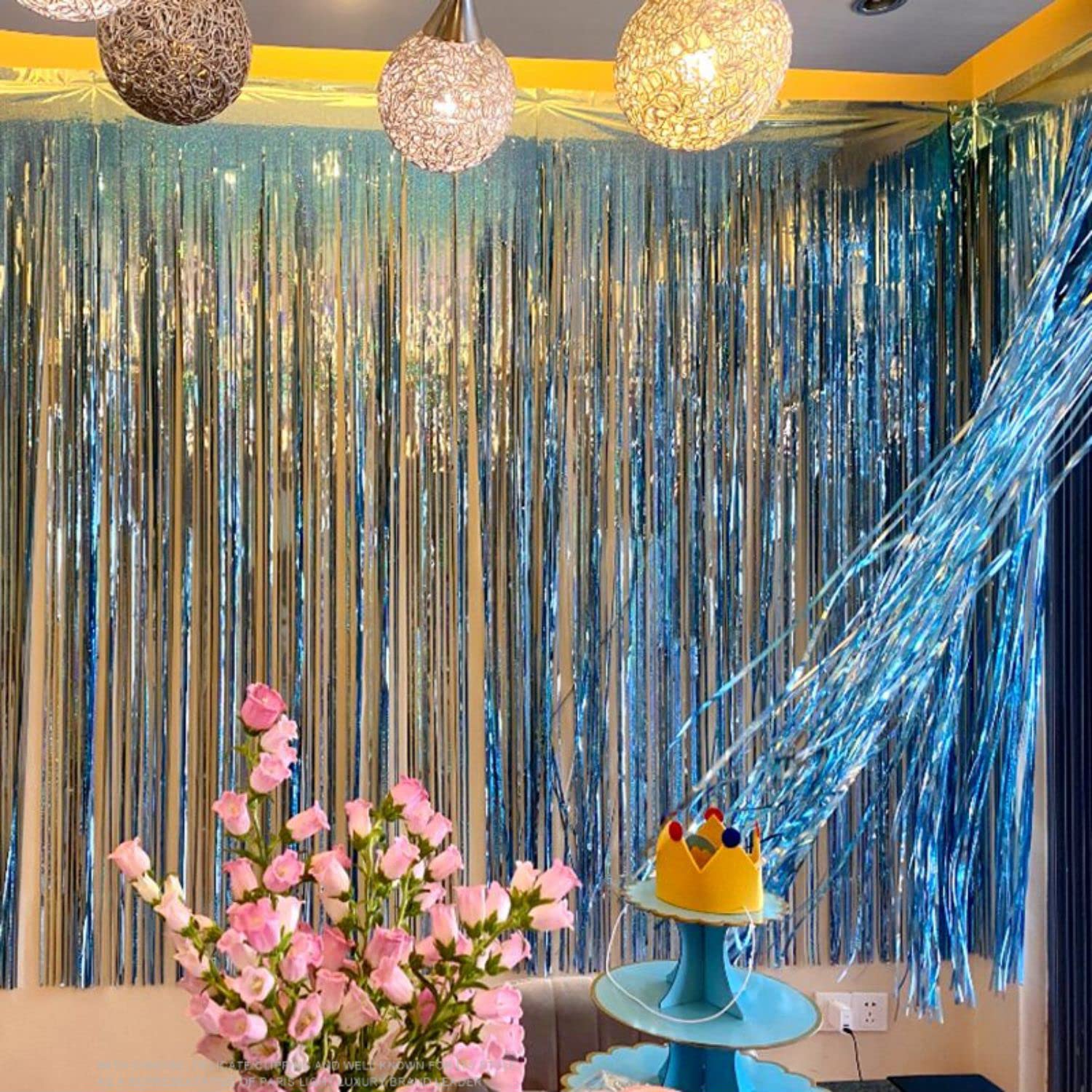 3 Pack Blue Fringe Streamers Tinsel Backdrop Curtains - 3.3 x 6.6 Feet Disco Party Decorations for Birthday, Wedding, Baby Shower & Photo Booth Background