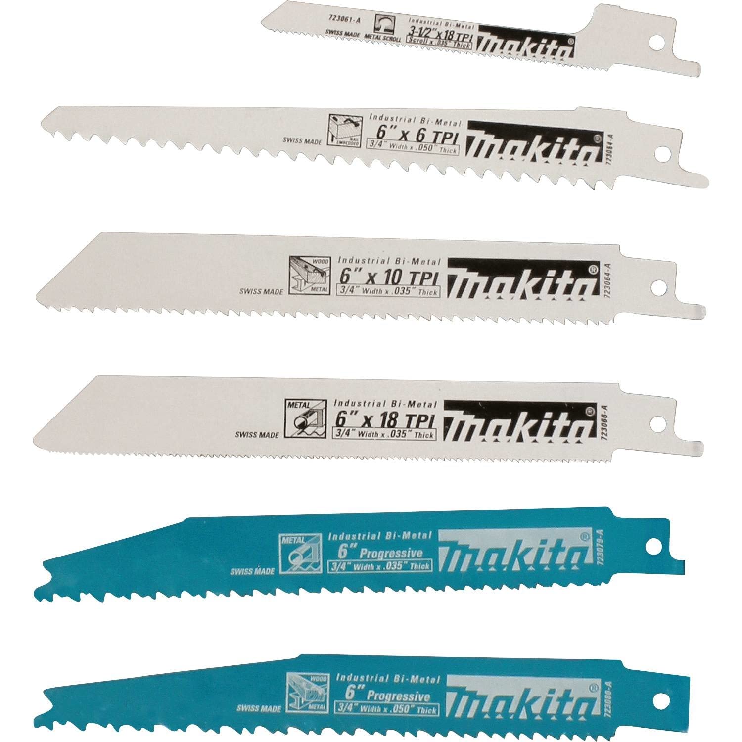 Makita 6-Piece Reciprocating Saw Blade Set (723086-A-A) - High-Performance Blades for Wood, Metal & Demolition Cutting | Ideal for Construction, Renovation & DIY Projects