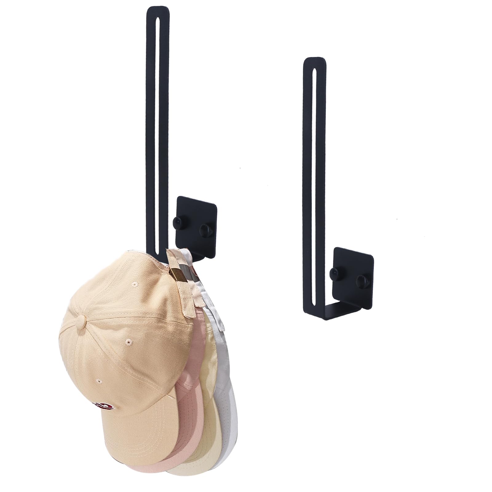 2 Pack Wall Mount Hat Racks for Baseball Caps - Space Saving L-Shaped Adhesive Hat Organizer for Closet, Bedroom & Entryway Storage - Perfect for Organizing Hats, Caps & Accessories in Small Spaces