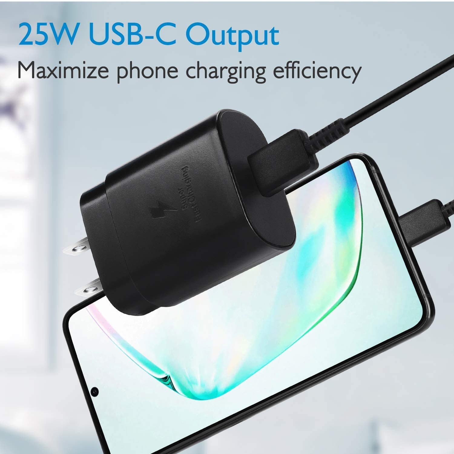 25W PD Fast USB C Wall Charger with 3ft Type C to C Cable - Compatible with Oppo A33 (2020) & Other USB-C Devices | Fast Charging for Smartphones, Tablets & More | US Version with Warranty | Black
