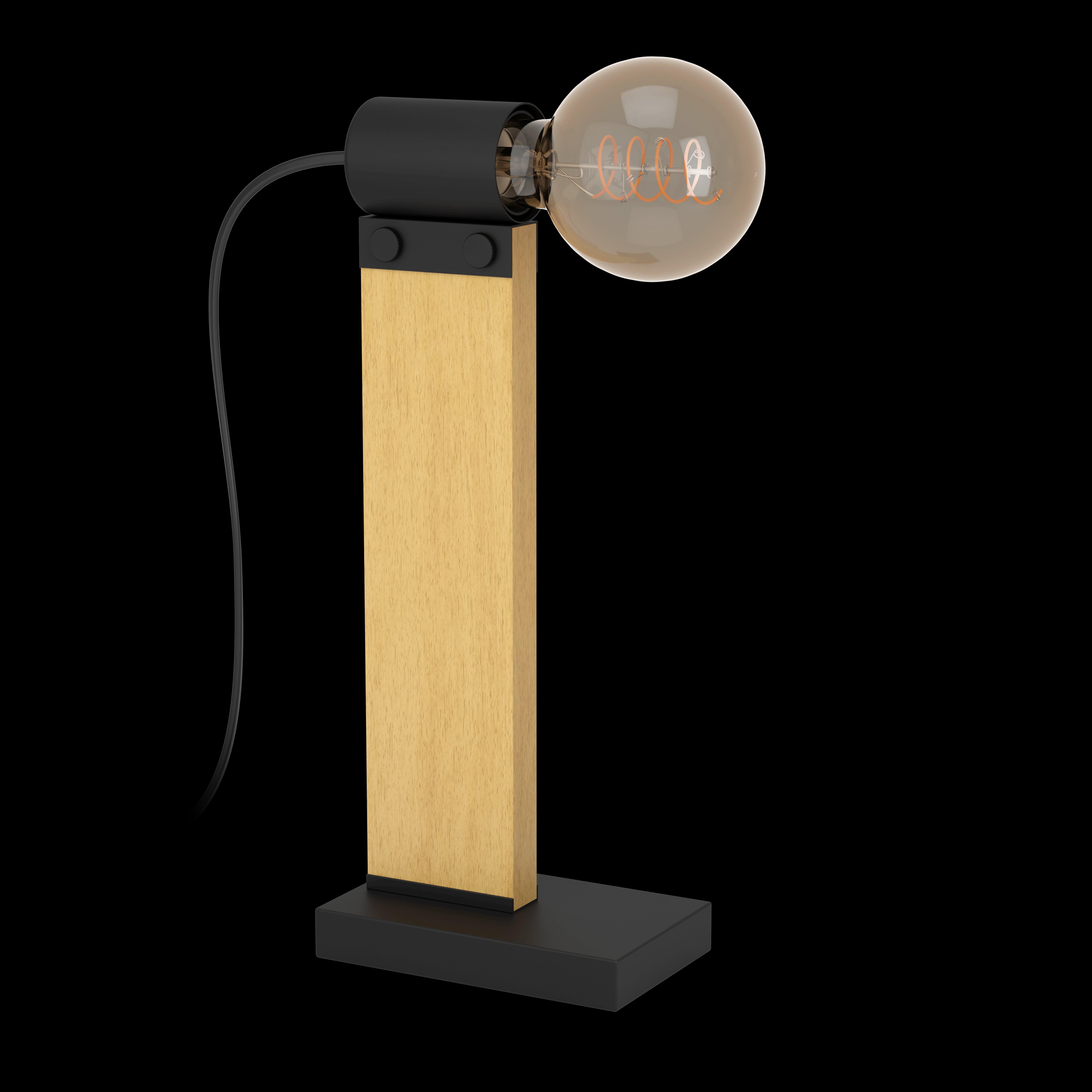 Eglo Bailrigg Modern Wood and Black Metal Table Lamp - Stylish Home Office & Bedroom Lighting for Cozy Ambience