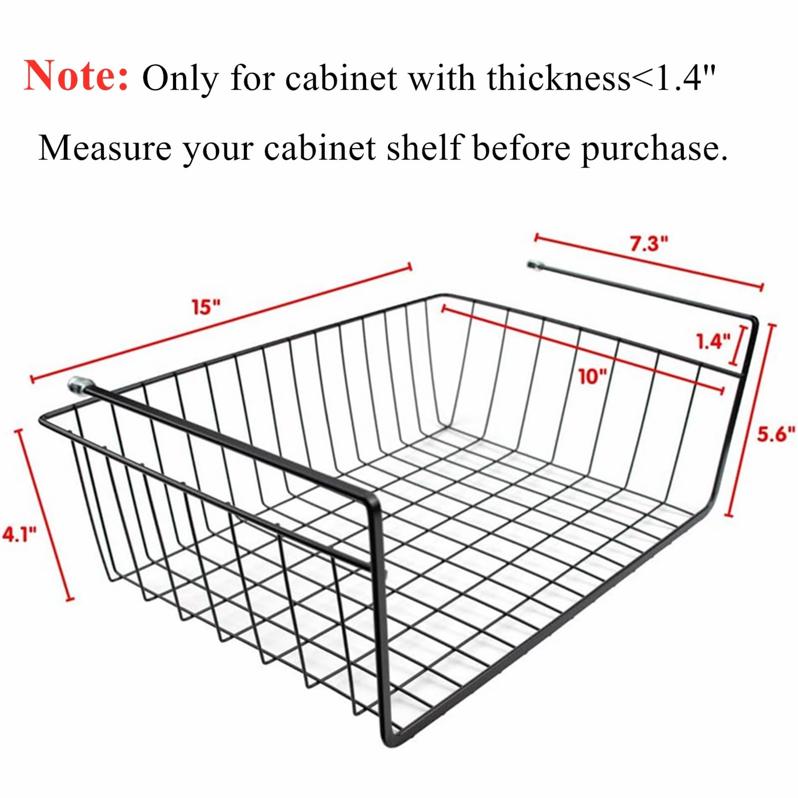 Tebery 2 Pack Black Under Shelf Wire Baskets - Kitchen & Office Storage Organizer