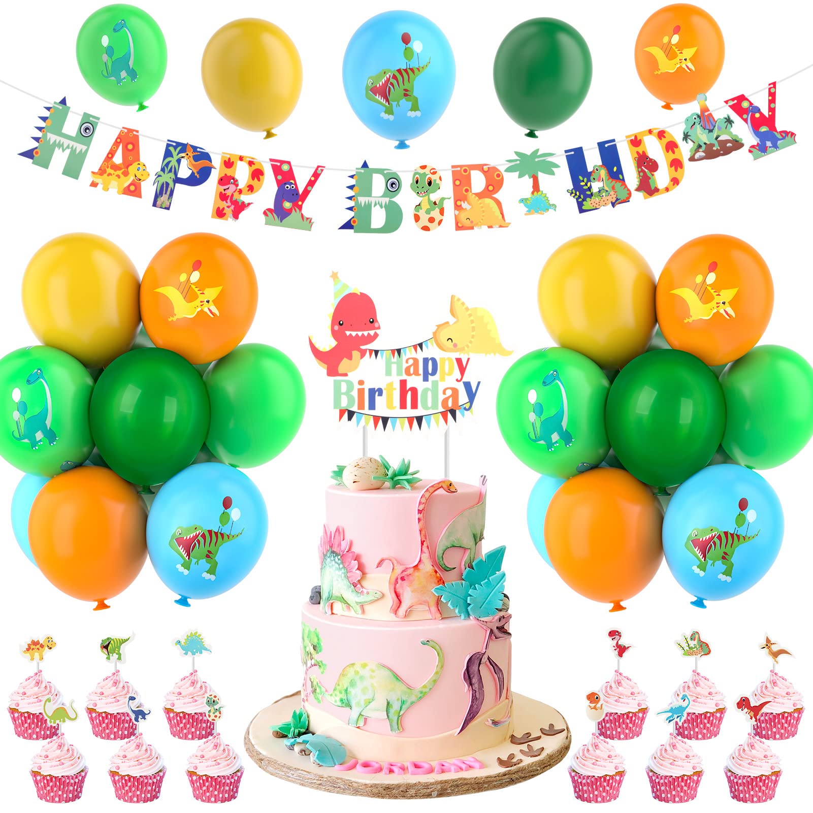 INNOCHEER 133-Piece Dinosaur Birthday Party Decorations Set - Dino Themed Party Supplies for Kids with Favors Bags, Balloons & Happy Birthday Banner | Perfect for Boys & Girls Birthday Parties, Jurassic Theme Events & Dinosaur Lovers