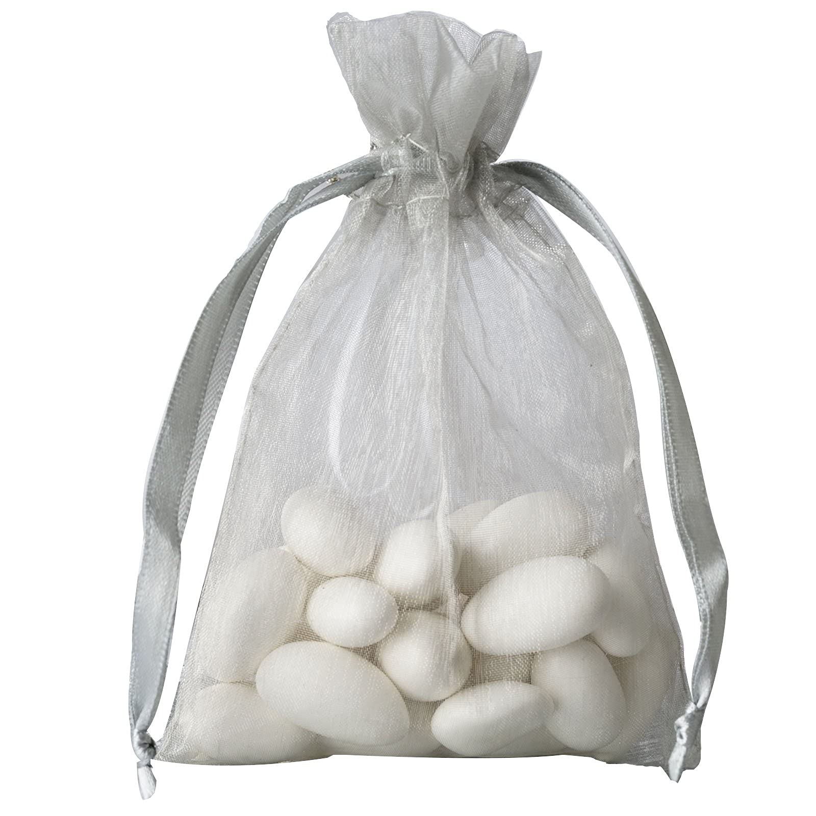 50 Pcs 4x6 Inch Silver Organza Drawstring Bags - Wedding Favors, Jewelry Pouches, Candy Gift Bags for Party, Birthday, Bridal Shower & Baby Shower Gifts