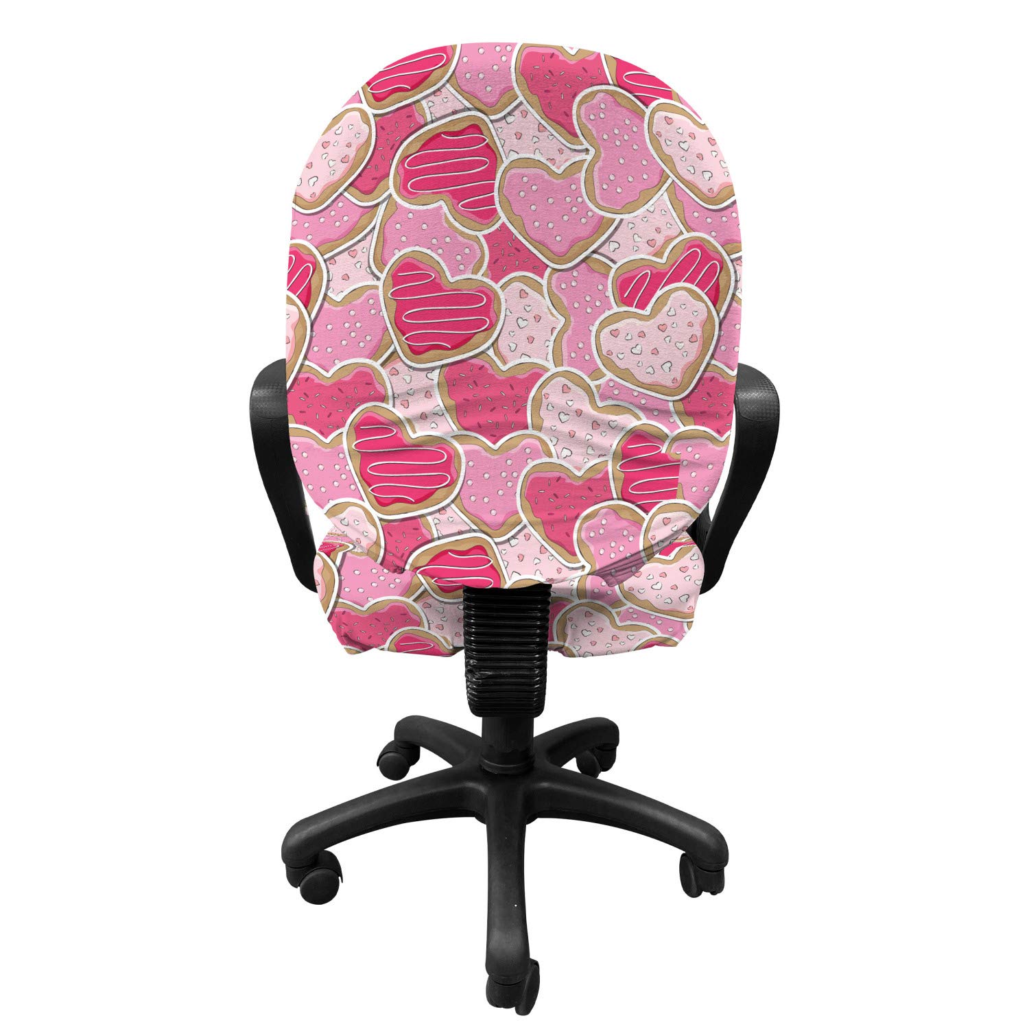 Ambesonne Valentine's Day Office Chair Slipcover - Heart Cookie Design Stretch Fabric Cover in Pale Brown & Pink | Perfect for Valentine's Decor, Home Office, and Romantic Surprises