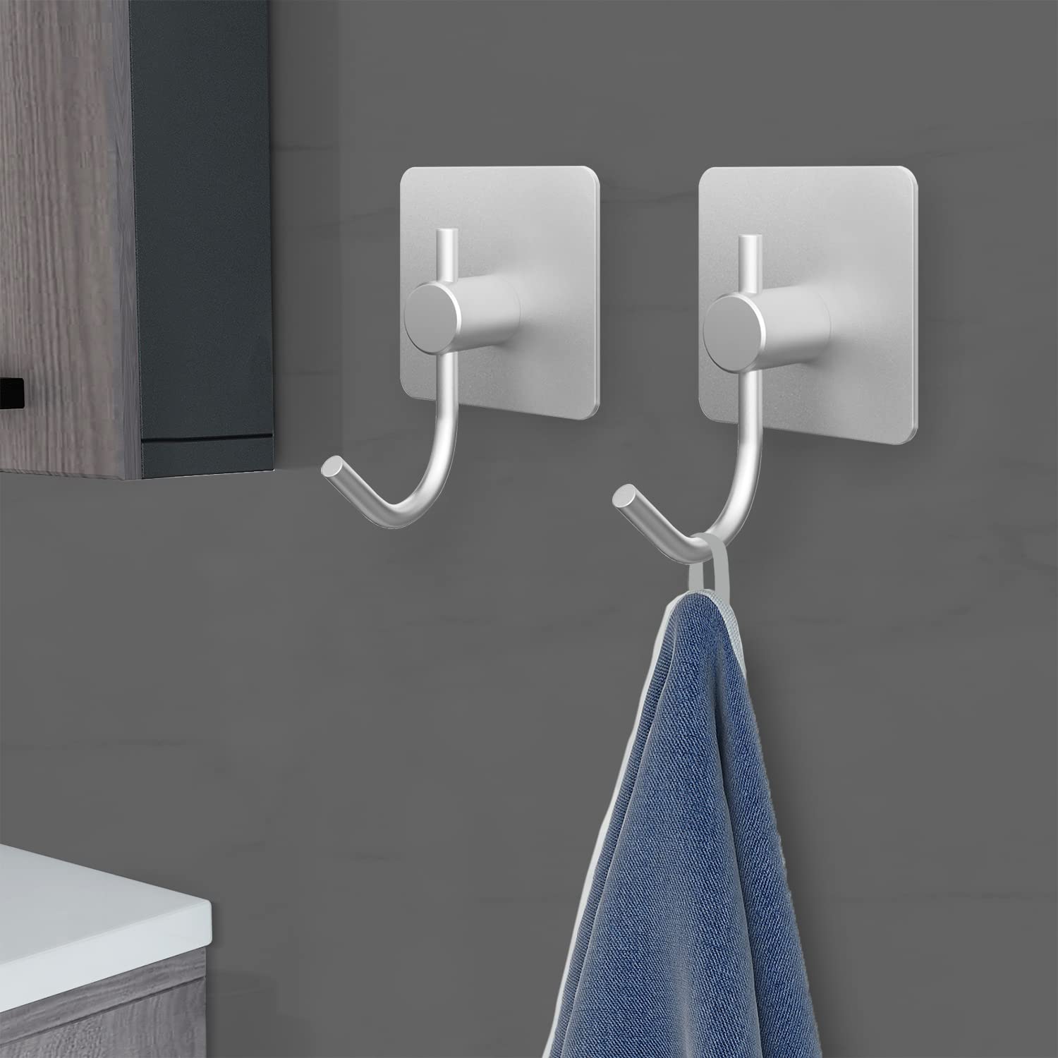 VAEHOLD 6-Pack Heavy Duty Adhesive Wall Hooks - Waterproof Aluminum Sticky Hooks for Hanging Coats, Hats, Towels, Robes & Keys - Strong Wall Mount Hooks for Kitchen, Bathroom, Closet Organization (Silver) - Perfect for Home, Office & Dorm Room Organization