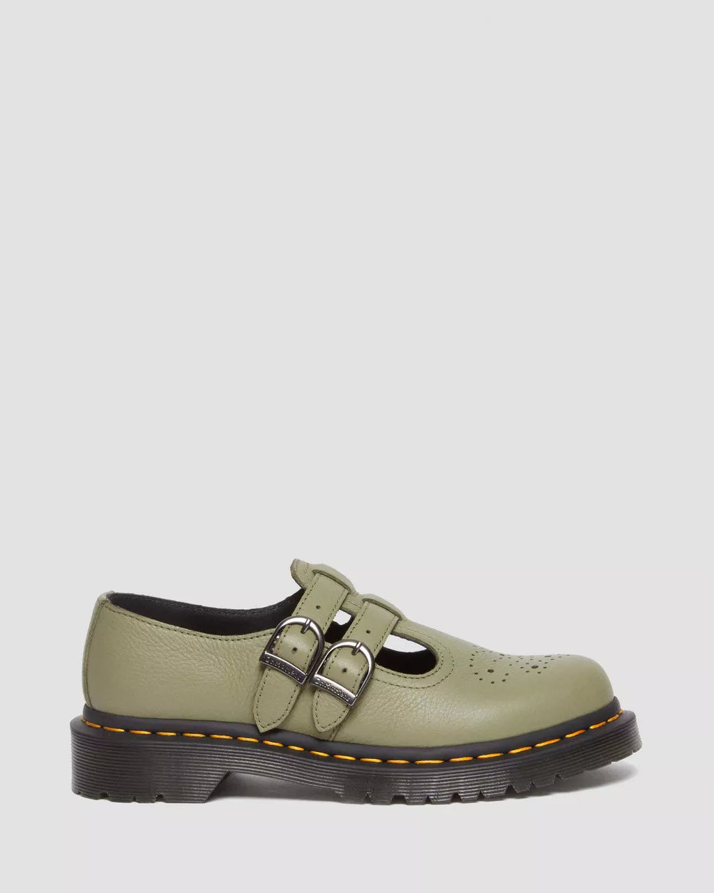8065 Olive Mute Virginia Leather Mary Jane Shoes - Comfortable & Stylish Women's Flats for Work, Office & Casual Wear