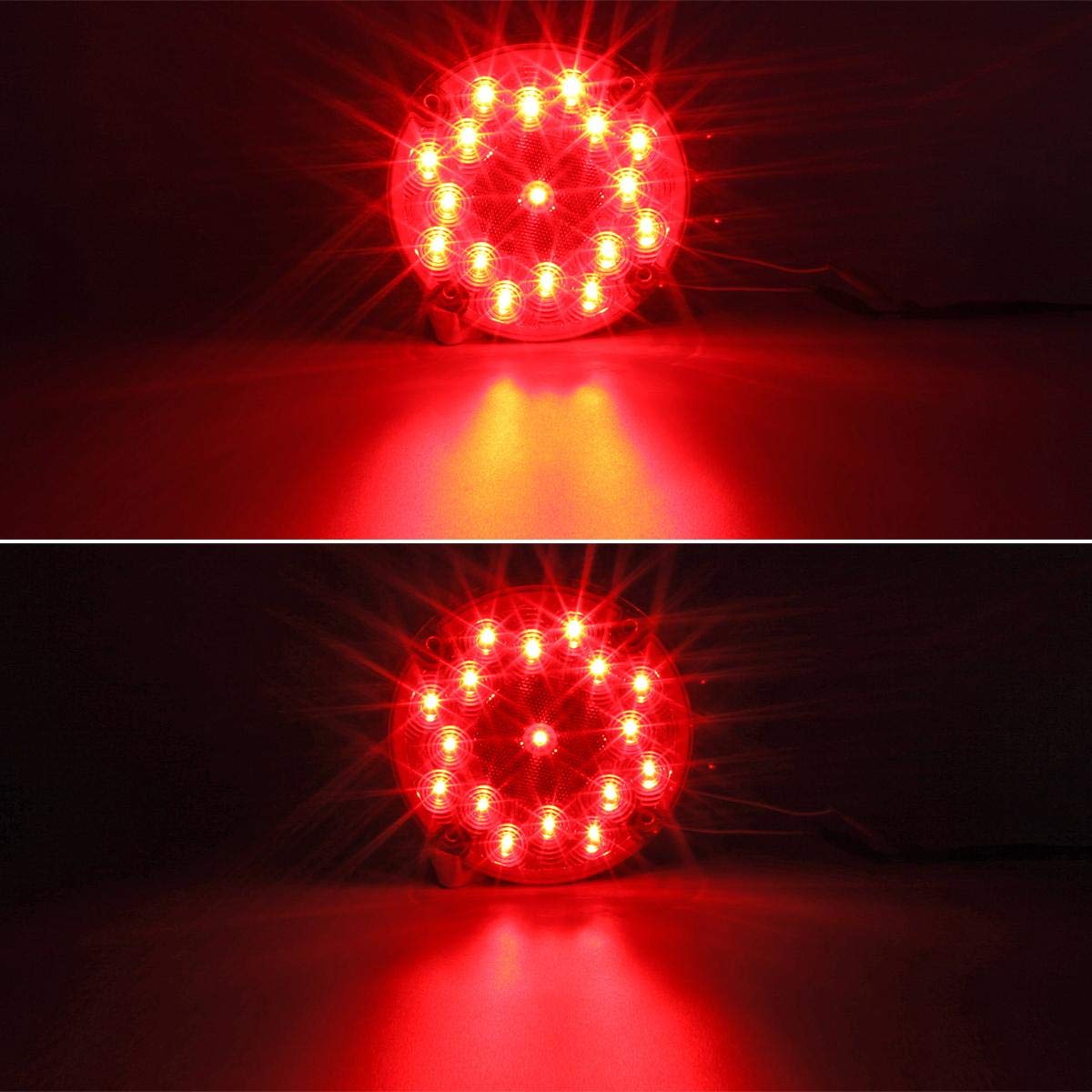 Partsam 2Pcs 7 Inch Round LED Trailer Tail Lights - Red 17 LED with Inner Reflex Lens, Waterproof for Trucks, Trailers, RVs, UTVs - Stop/Turn/Tail/Brake Lights - Surface Mount 10-30V - Ideal for Night Driving & Heavy-Duty Vehicles