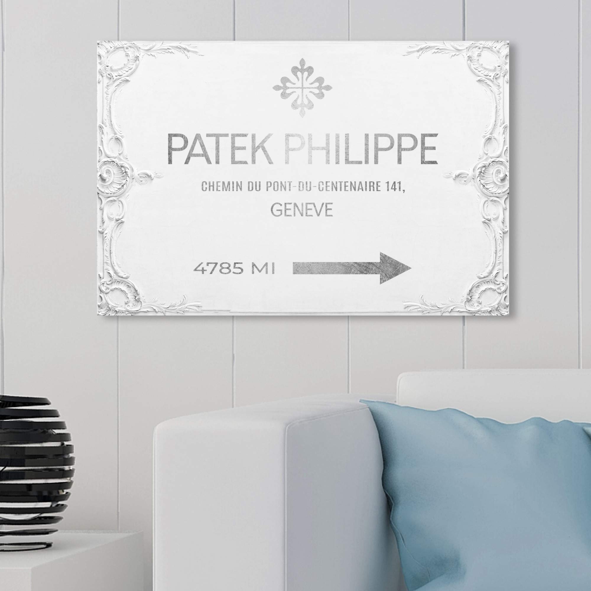 Oliver Gal Artist Co. Fashion & Glam Wall Art Canvas Print - Geneva Watches Road Signs Home Decor, 30x20 Inches, Gray & White - Perfect for Living Room, Bedroom & Office Wall Decor