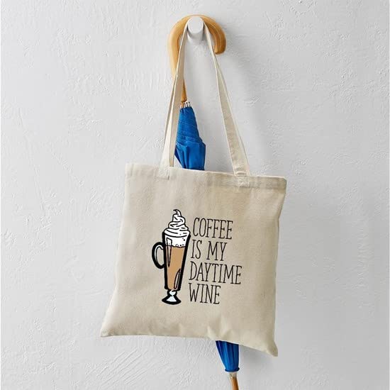 CafePress Coffee Daytime Wine Tote Bag - Natural Canvas Reusable Shopping Bag for Groceries, Beach & Picnic