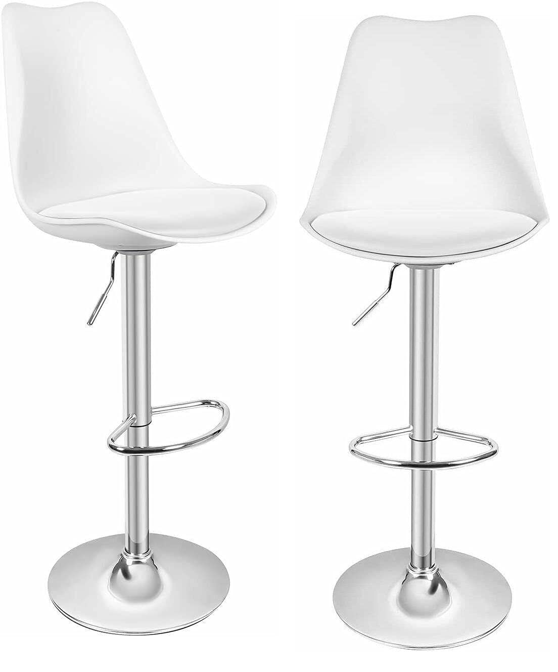 2-Pack White Swivel Plastic Bar Stools with Cushioned Seats - Counter Height Kitchen Island Stools for Dining, Breakfast Nook & Home Bar Use
