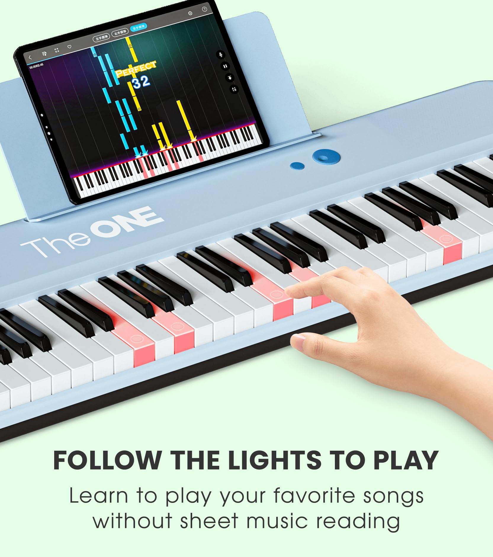 The ONE Smart Keyboard COLOR 61-Key Digital Piano with 256 Timbres, 64 Polyphony, Built-in LED Lights & Speakers - Free Music Learning Apps Included (Blue) | Perfect for Beginners, Home Practice & Interactive Music Lessons