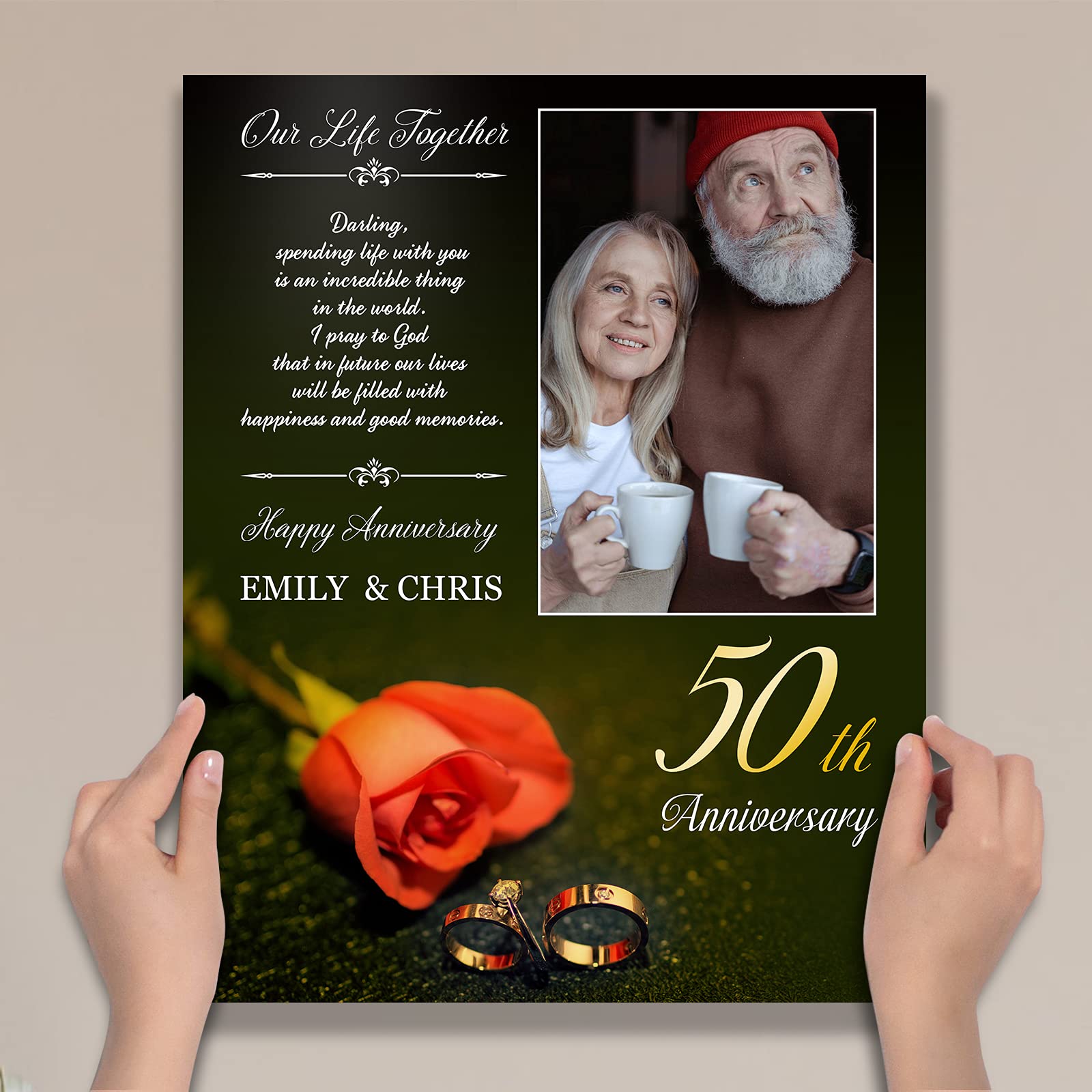 Personalized 50th Anniversary Framed Canvas with Photo & Year - Golden Wedding Gift for Couples, Parents, Wife, Husband & Grandparents - Perfect for Home Decor, Wall Art & Milestone Celebrations