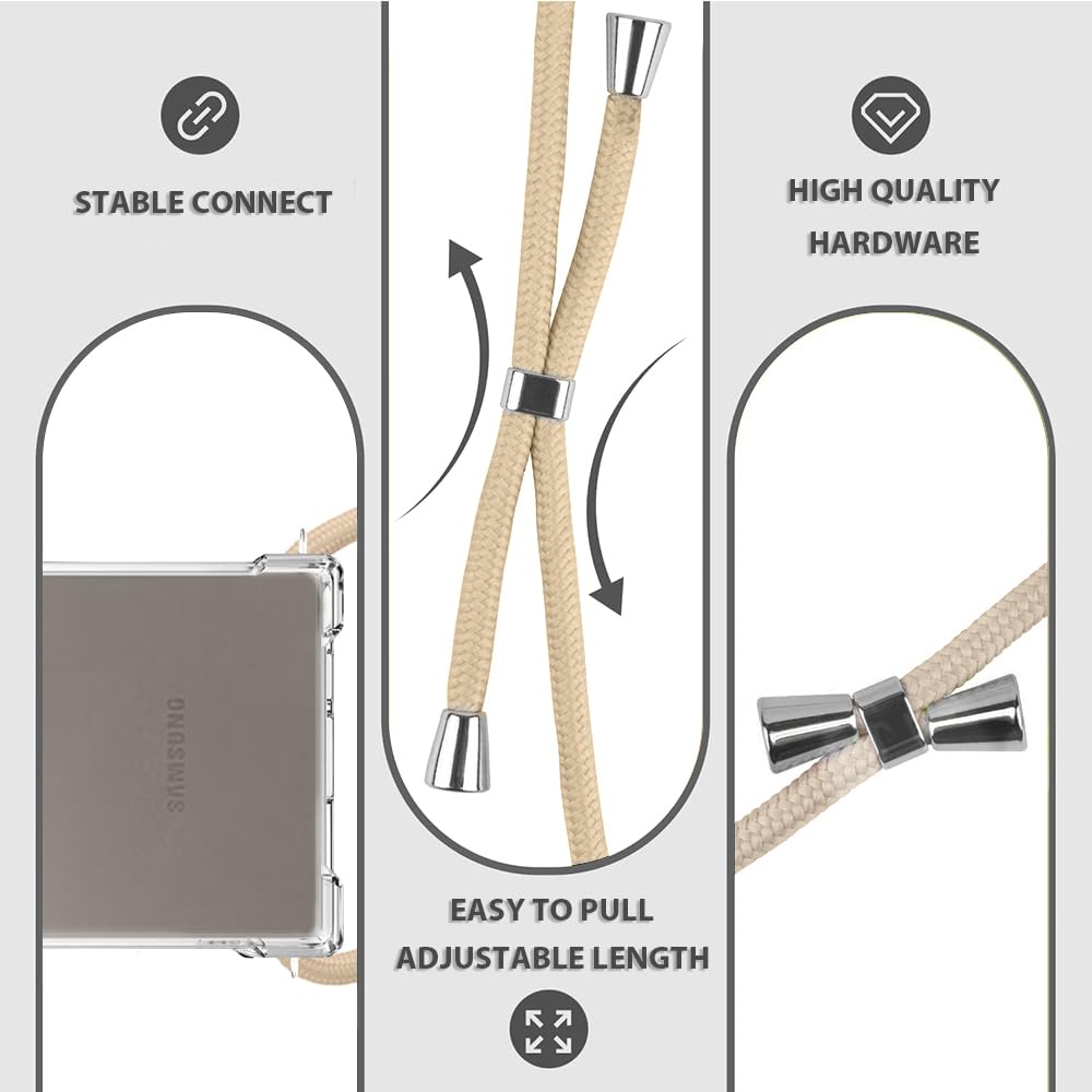 YESPURE Clear Adjustable Crossbody Phone Case for Samsung Galaxy S24 Ultra 5G - Soft Slim Protective Shoulder Strap Cover with Lanyard for Women & Girls (Beige) | Perfect for Hands-Free Use While Shopping, Traveling, or Outdoor Activities