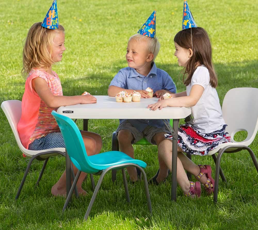 Lifetime 80472 Kids Stacking Chairs (4 Pack) - Durable Plastic Children's Chairs for Classroom, Playroom & Outdoor Use - Glacier Blue