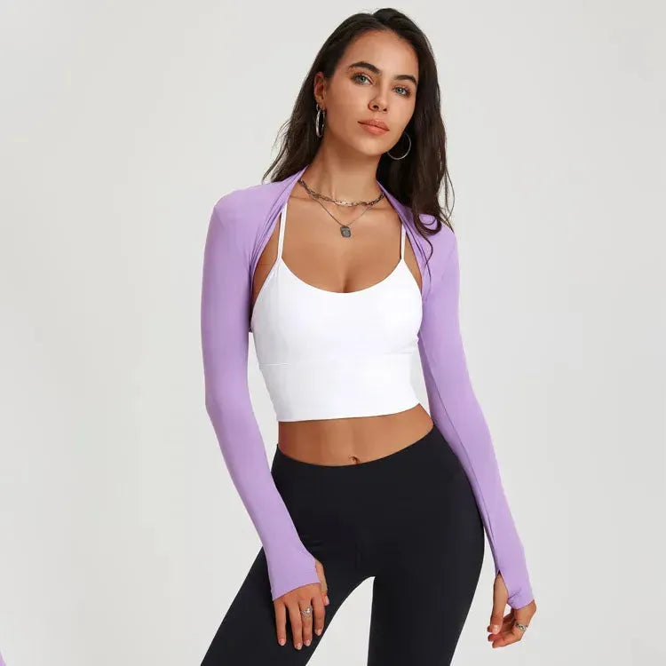 Women's Sports Long Sleeve Yoga Top - Breathable Dance Crop Top with Shawl Collar, Slim Fit Cardigan & Waistcoat for Ballet, Gym Workouts & Fitness - Perfect for Yoga, Dance Classes & Activewear Fashion