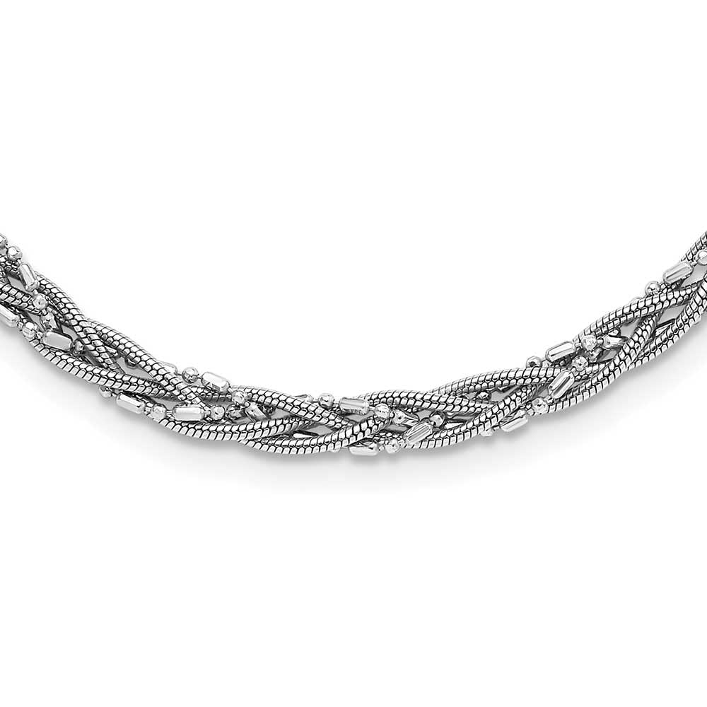 Sterling Silver Rhodium-Plated Braided Beads & Snake Chain Necklace for Women - Elegant Layered Jewelry Gift for Birthday, Anniversary & Special Occasions