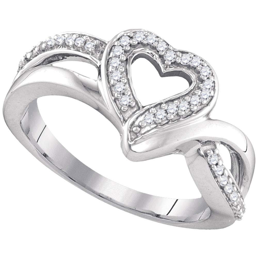 Sterling Silver Women's Round Diamond Heart Frame Cluster Ring - 1/8 CTTW Genuine Diamonds, Elegant Jewelry Gift for Her - Perfect for Valentine's Day, Anniversary & Romantic Occasions