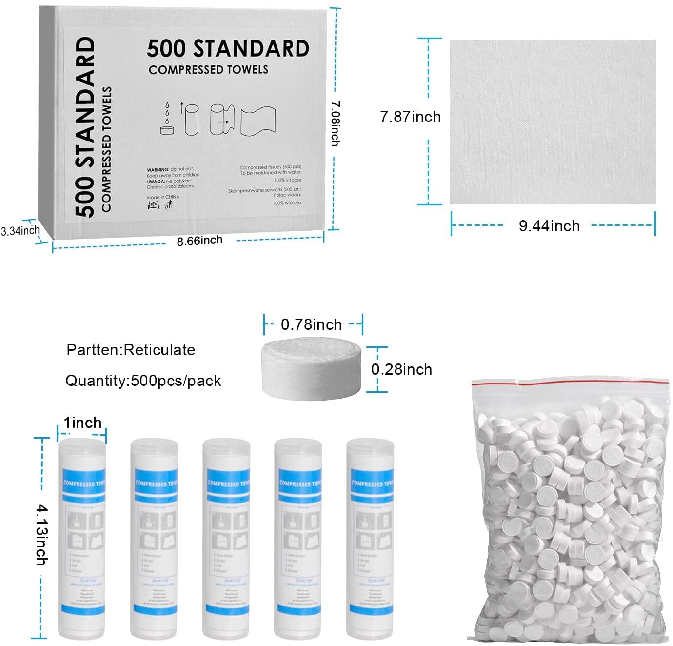 500 Pieces Disposable Compressed Towels - Compact Travel Towel Tablets for Camping, Hiking, Gym & Beauty Salon | Soft & Portable Compressed Tissues for Outdoor Activities, Emergency Kits & Travel Essentials