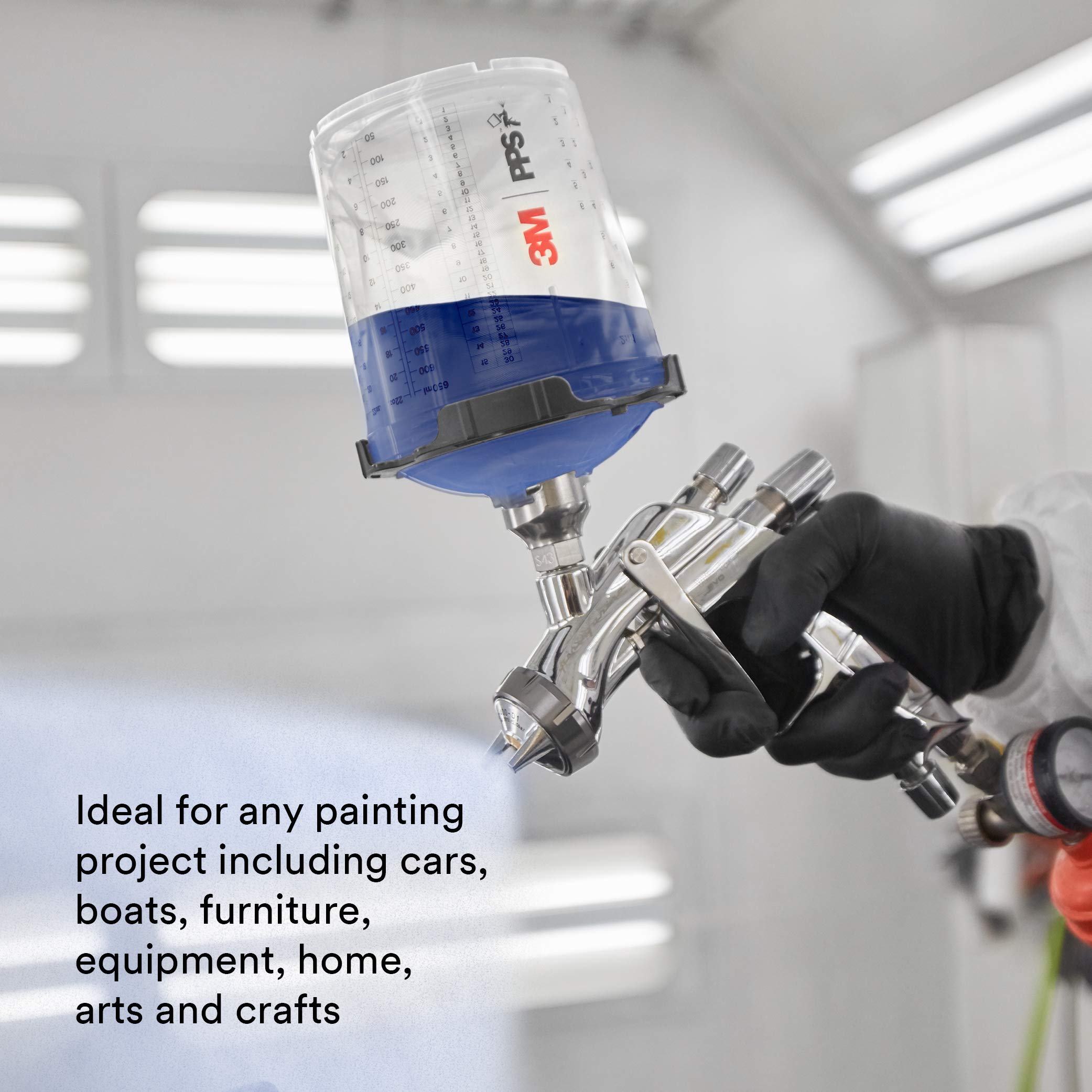 3M PPS 2.0 Spray Gun Cup System Kit - 22oz Paint Cup with 50 Disposable Lids & Liners, 125-Micron Filter & 32 Sealing Plugs (26301) - Professional Automotive, Furniture & Home Painting Accessories for Smooth Spray Finishing
