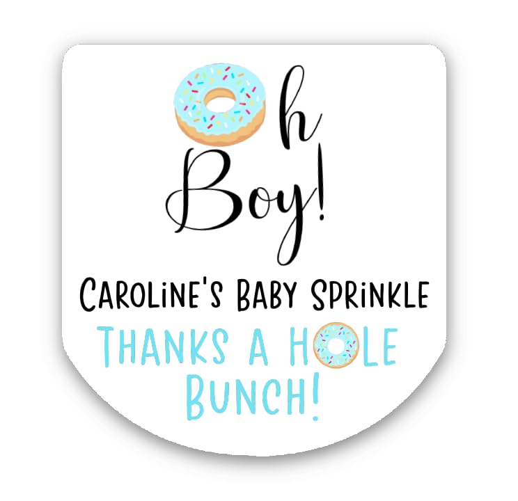 Personalized Oh Boy Donut Theme Baby Shower Favor Hand Sanitizer Labels - 30 Custom Doughnut Stickers for Party Favors, DON108 - Perfect for Baby Showers, Birthday Parties & Gift Wrapping