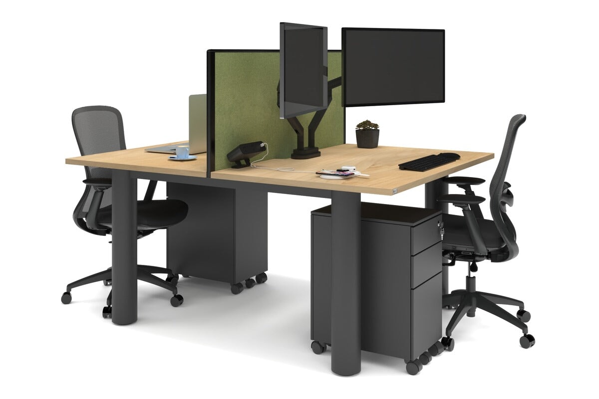Quadro Cylinder Leg 2-Person Office Workstation Desk - 1400L x 800W with Cable Management - Perfect for Collaborative Workspaces & Modern Offices