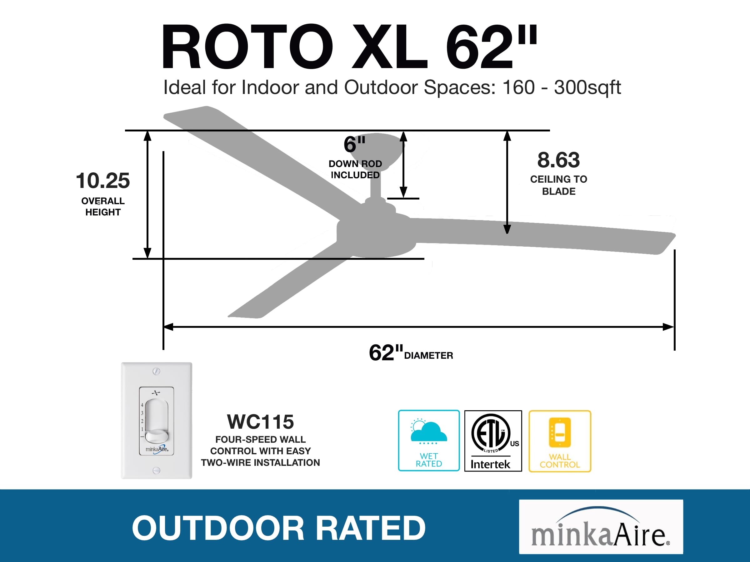 Minka Aire F624-ORB Roto XL 62 Inch 3 Blade Ceiling Fan - Oil Rubbed Bronze Finish with Matching Blades - Perfect for Living Room, Bedroom, or Outdoor Covered Patio