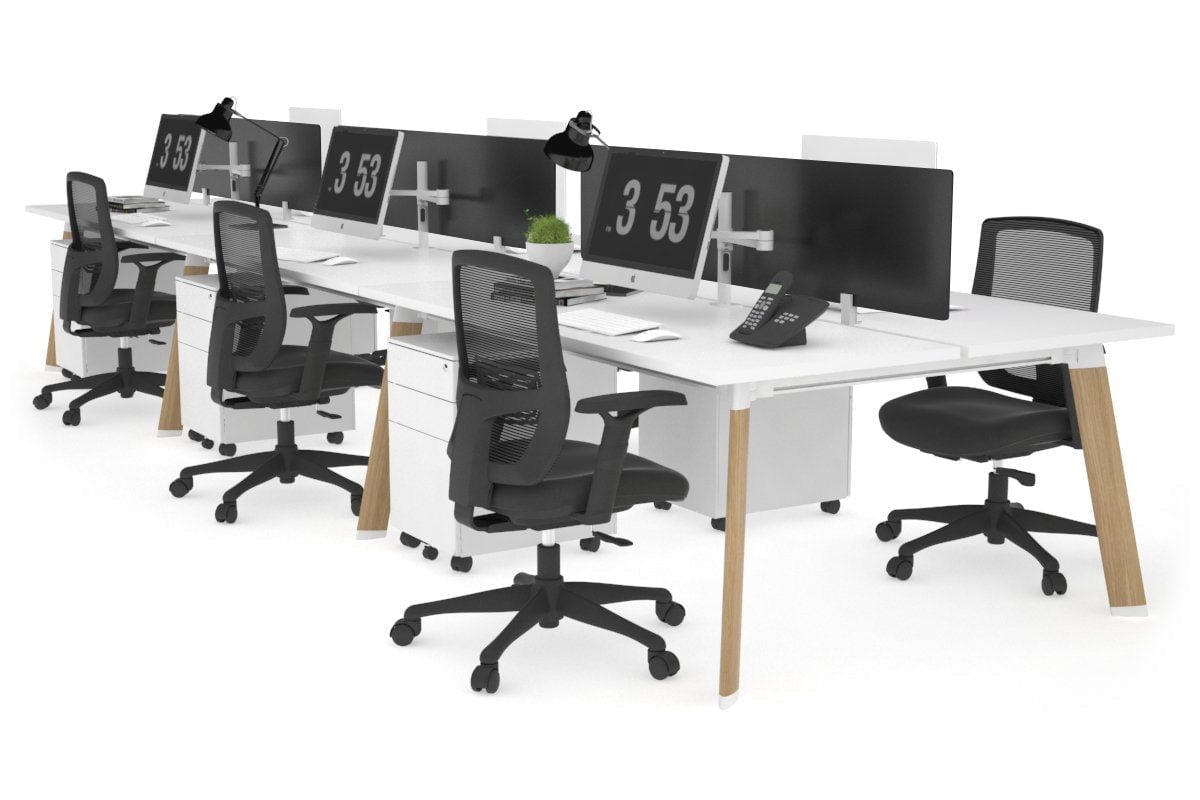 6-Person Wooden Workstation with Switch - 1800L x 700W Office Desk for Team Collaboration & Conference Meetings