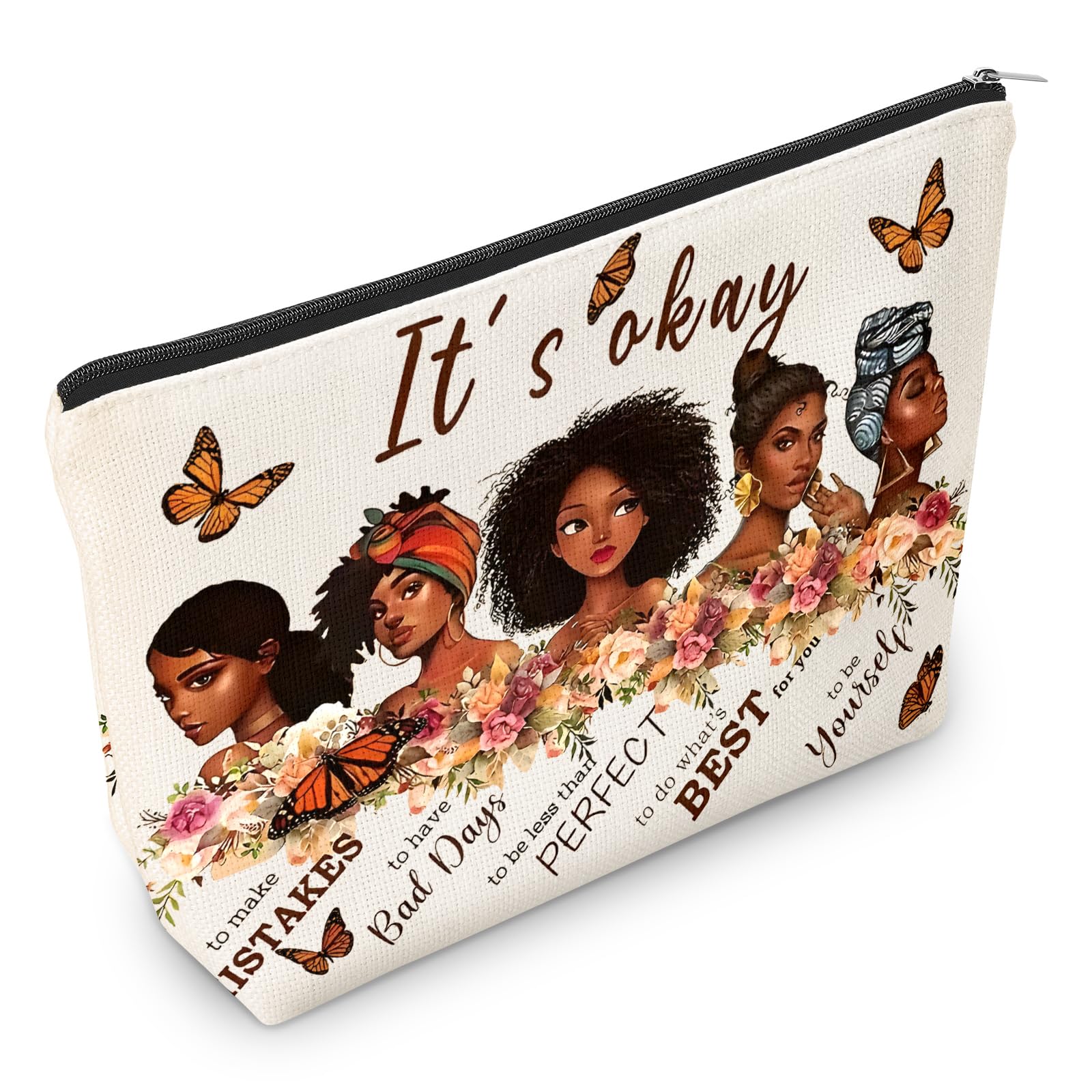 **African American Makeup Bag for Women - Inspirational Afro Black Cosmetic Travel Organizer with Zipper - Funny Small Purse Pouch for Toiletries & Accessories - Perfect for Travel, Gifts & Daily Use**