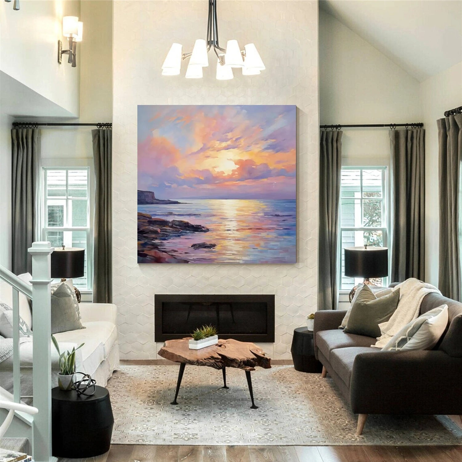 Ocean And Sky Abstract Canvas Art Print - Modern Wall Decor for Living Room, Bedroom, Office | Large Framed Painting | Home & Office Decor Gift Idea