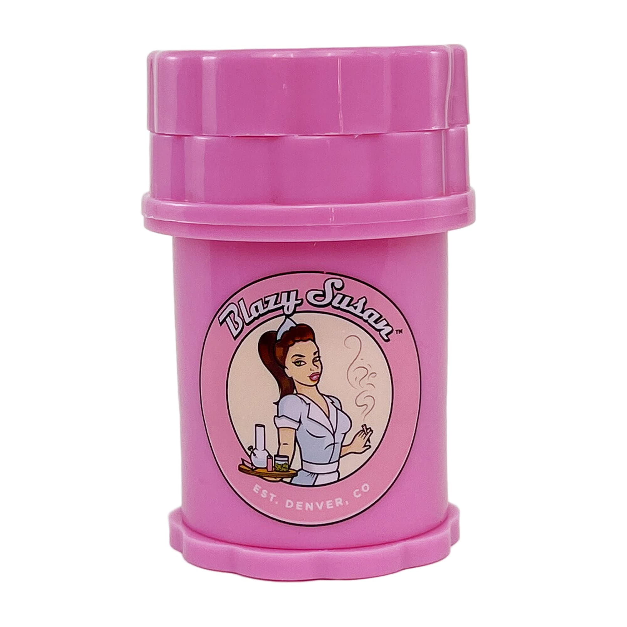 Blazy Susan Large 4-Piece Herb Grinder with Storage - Pink Airtight Herb Saver for Freshness | Perfect for Cooking, Baking & Herbal Tea Preparation