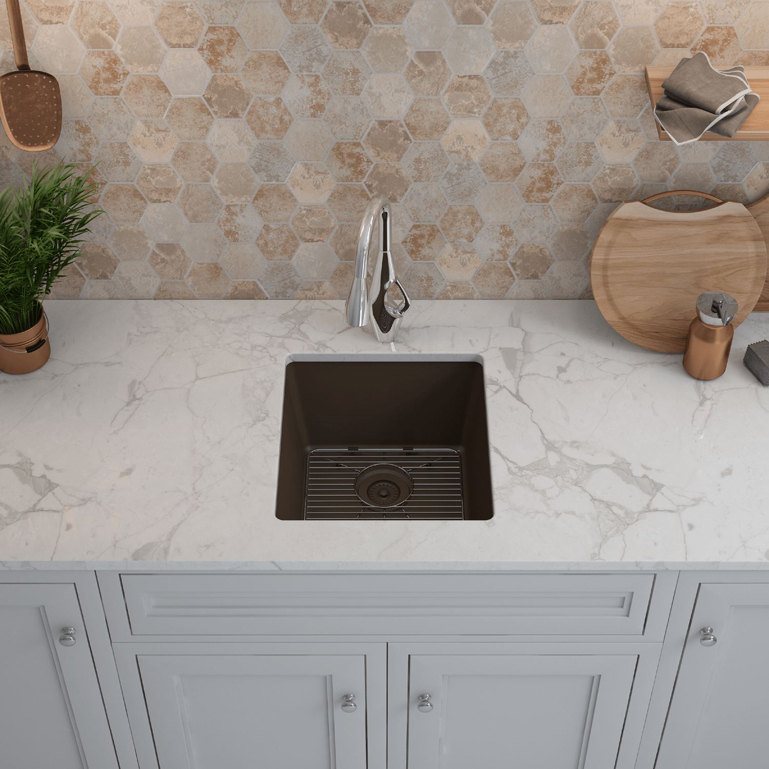 Lexicon Platinum 16.5 Quartz Composite Kitchen Sink LP 1618 - Durable Stainless Steel Undermount Sink for Modern Home & Restaurant Use