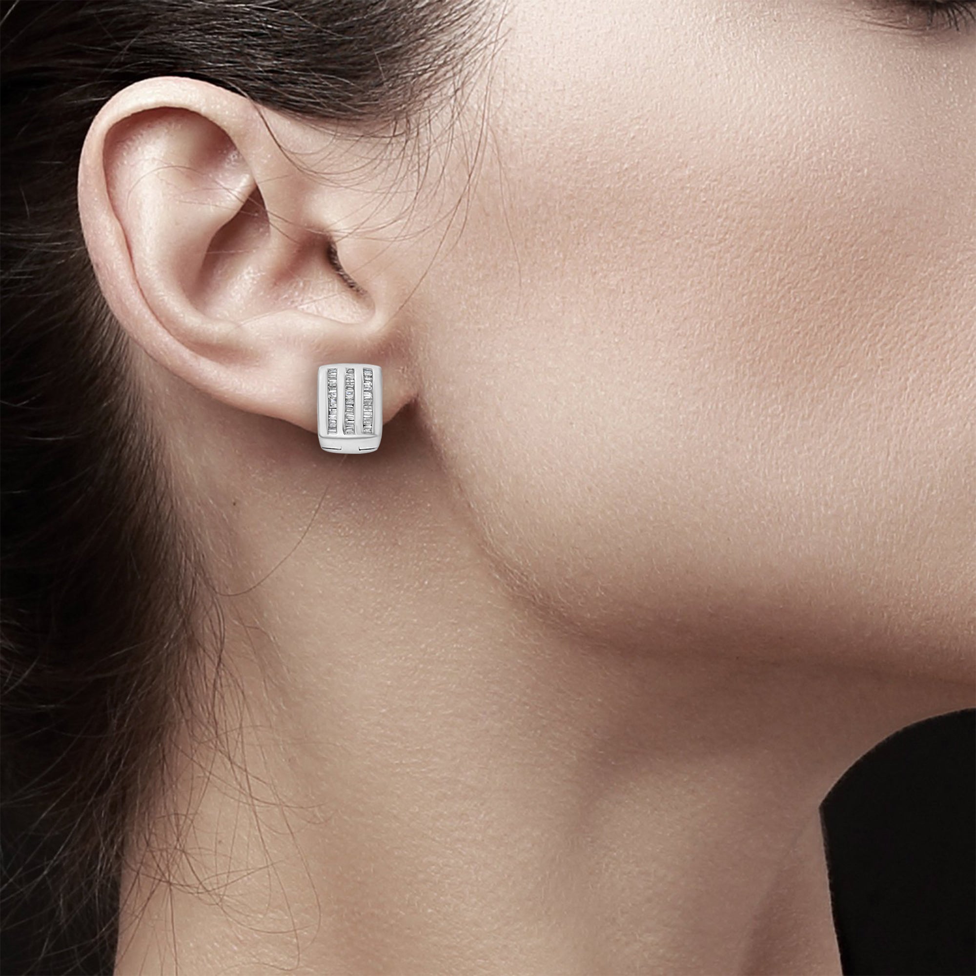 1.00cttw Small Baguette Hoop Diamond Earrings in 14k White Gold | Elegant Everyday Jewelry for Women, Perfect for Work, Parties & Special Occasions