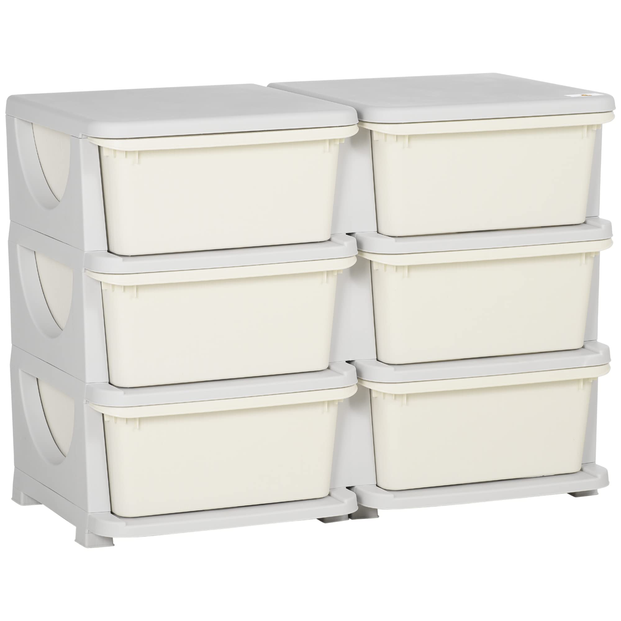 Qaba 3-Tier Kids Storage Unit with 6 Drawers - Toy Organizer with Plastic Bins for Nursery, Bedroom & Playroom - Space-Saving Kids Furniture for Boys & Girls (Cream) | Perfect for Organizing Toys, Books & Clothes in Toddler Rooms & Kindergarten Classrooms