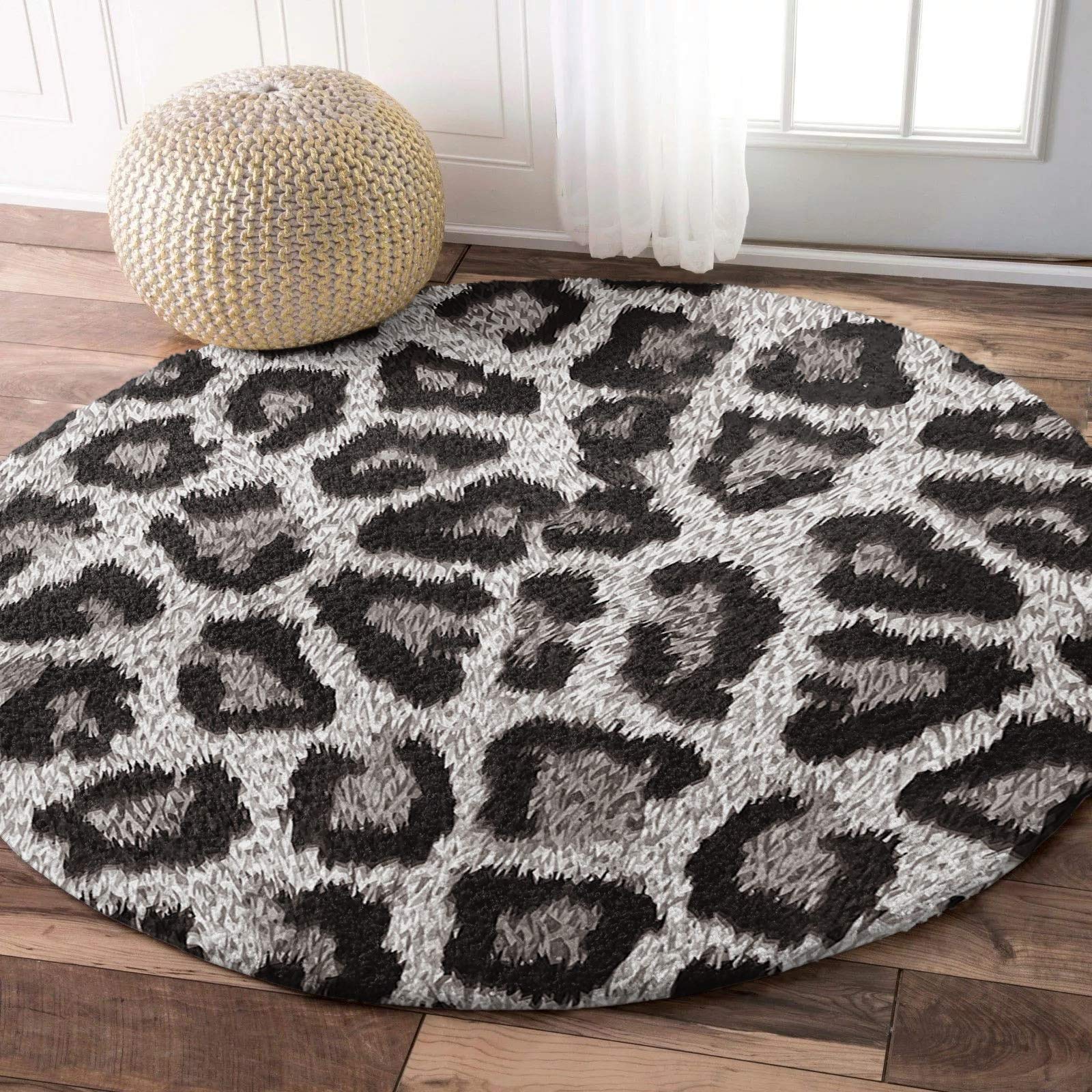 Fluffy Round Area Rug 3.3ft - Soft Leopard Print Cheetah Shaggy Carpet | Non-Slip Fuzzy Circular Floor Mat for Living Room, Bedroom, Nursery | Cozy Home Decor Accent for Kids Room, Dorm & Apartment